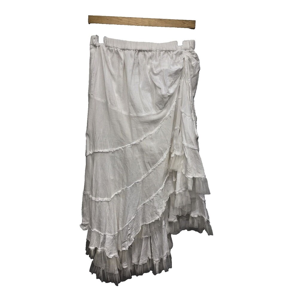 Erica Brooke Collection Skirt Women Gauze Cotton Tiered White Elastic Waist Mesh